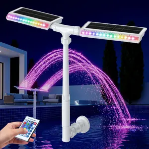 Extended Solar Pool Fountain – 10-Color LED Lights, Dual Sprinkler, Remote Control, Auto Light Sensing, 4 Modes, Pool Decoration for Above/Inground Pools