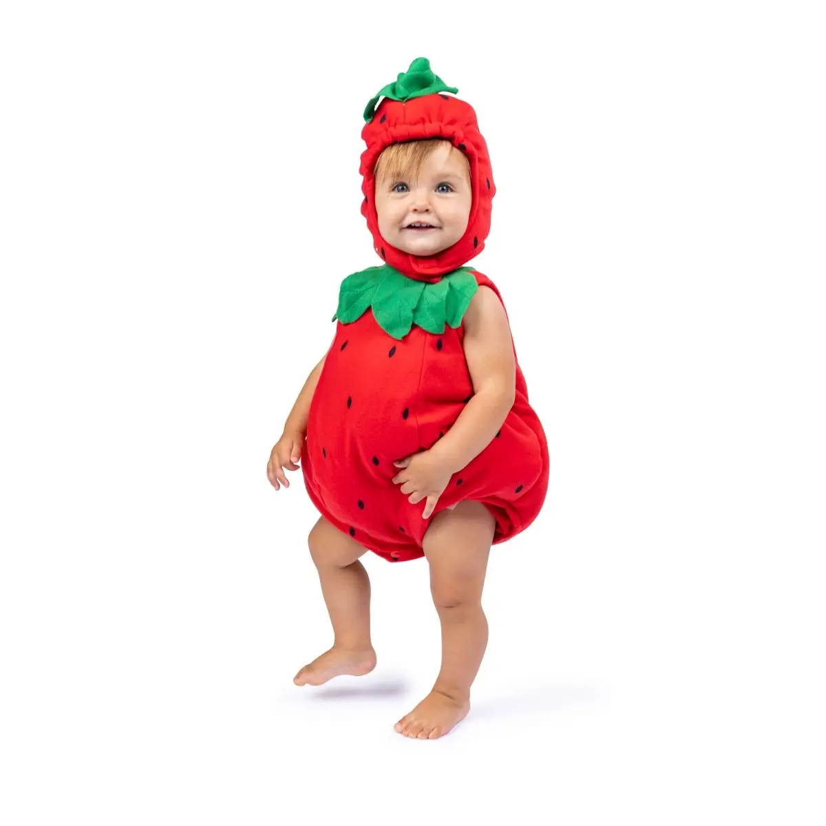 Strawberry Costume For Babies - Bubble Romper with Leaf Collar and Headpiece - Baby Costume For Halloween, Christmas, Easter , Pretend Play Fun, Theme Party & Costume Party