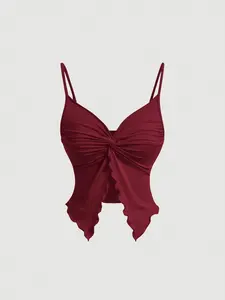 Women's Sculpted Twist-Front Tube Top: Asymmetric Hem Detail in Solid Palette - Effortless Sleeveless Staple for Beach Club to City Escapes.