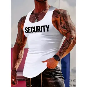 MBDMBD Men's Trendy "SECURITY" Graphic Tank Top - Black, Sleeveless, Polyester-Elastane Blend, Round Neck, Machine Washable, Summer Casual Wear, Casual Tank Top | Trendy Men's Tank T-Shirt