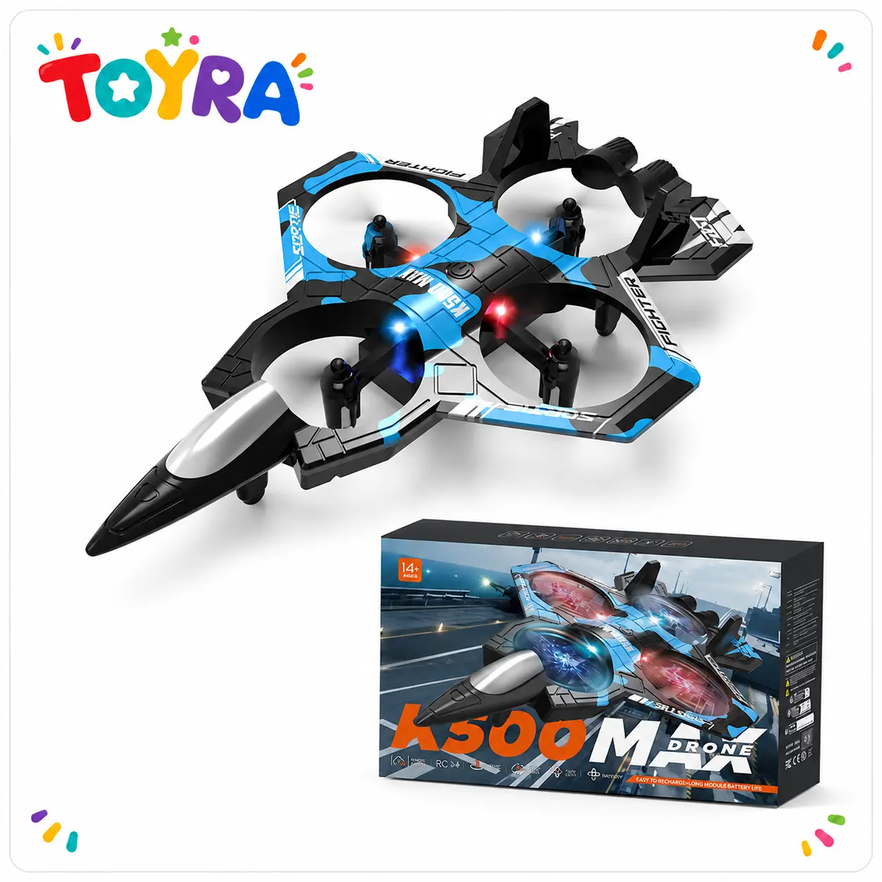 New Year Upgrade K500 MAX Children'sCombat Remote Control Airplanes & DronesRC Planes with LED Lights Altitude Hold360° Flips Adjustable Speed for Boys GirlsIndoor Outdoor 2 Batteries Perfect Gift