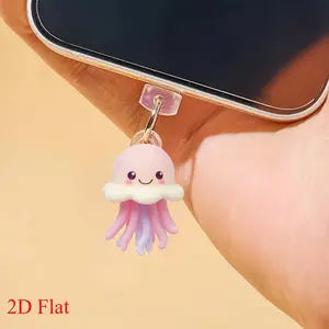 2D Acrylic Cute Cartoon Jellyfish Dust Plug, Charging Port Decor Charm for iPhone Type-C Android Phone iPad Tablet AirPods