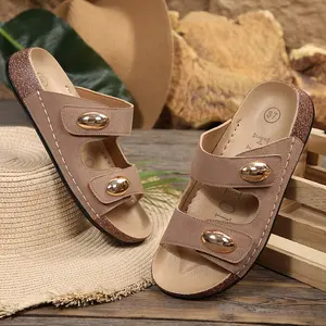 Women's Slide Sandals with Cork Footbed Open Toe Slip On Slippers Comfort Platform Flat Sandals for Summer Footwear Shoe