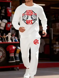 Ultimate Ufc Fun Graphic Pattern Men's 2-Piece Set, Casual Round Neck Long Sleeve Hoodie and Sports Pants, Spring & Fall Fashion