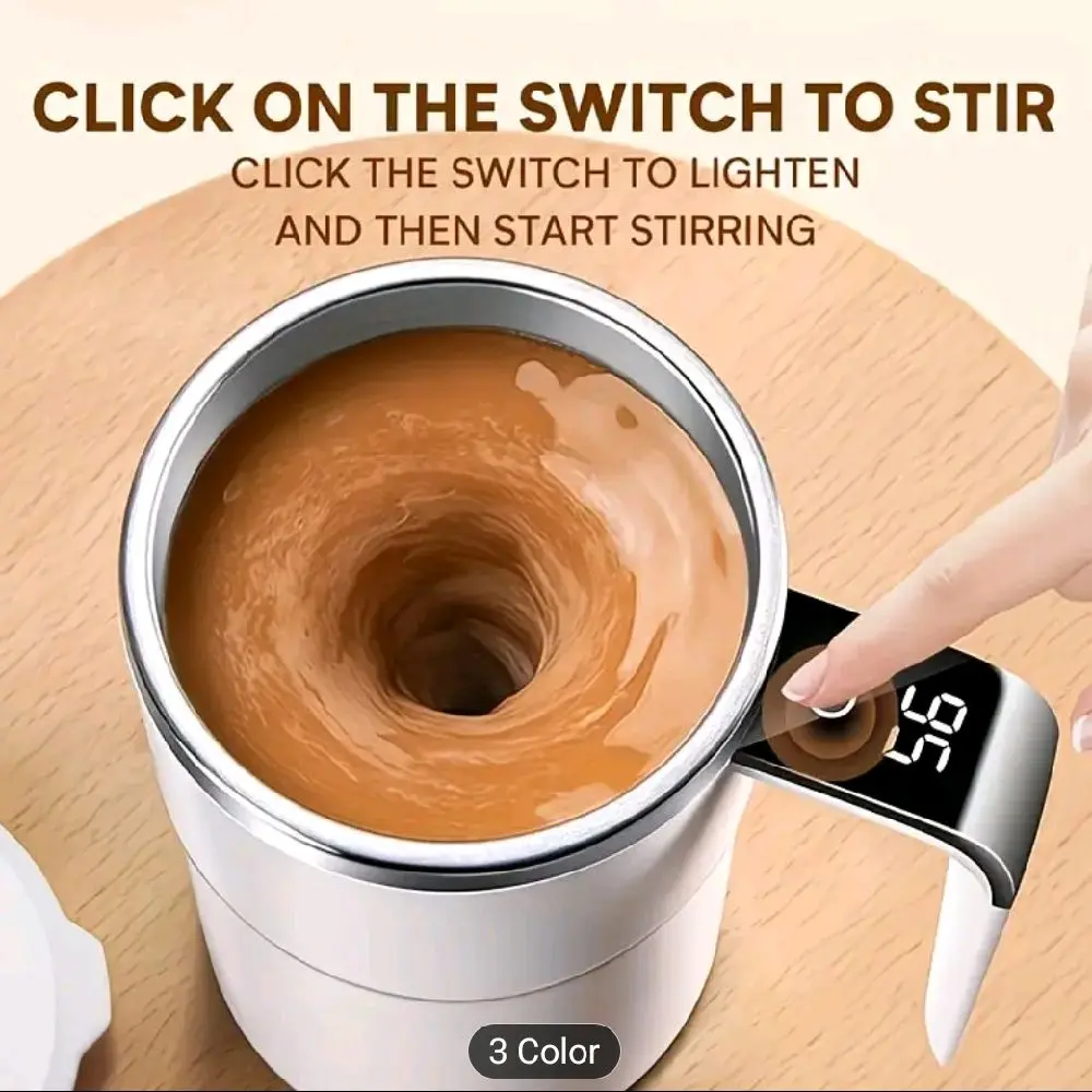 Smart Automatic Stirring Coffee Mug with Temperature Display - USB- Electric Cup Warmer, 3-Speed Settings & Timer, Insulated Travel for Coffee, Tea, Mocha - Modern Semi-Automatic Plastic Mug, Ideal Christmas/New Year Gift