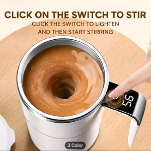 Smart Automatic Stirring Coffee Mug with Temperature Display - USB- Electric Cup Warmer, 3-Speed Settings & Timer, Insulated Travel for Coffee, Tea, Mocha - Modern Semi-Automatic Plastic Mug, Ideal Christmas/New Year Gift