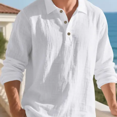 Men's Fall Outfits Solid Color Linen Polo Shirt for Daliy Wear,Old Money Half Button Front Pullover, Casual Fashion Long Sleeve Top, Comfortable and Stylish, Essential for Man's Wardrobe.