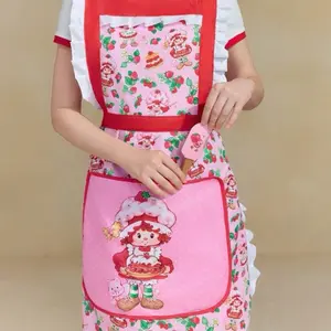 Strawberry Shortcake Cute Apron with Adorable Character Design and Vibrant Pink Color Perfect for Kitchen Use (ONE SIZE)