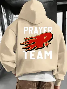 Men's Drawstring Hooded Loose Sweatshirt, Fall & Winter Casual Comfortable Hoodie, Prayer Team Print, Perfect Gift for Autumn & Winter