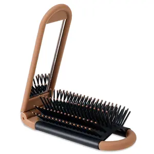 Travel Hair Brush, Compact Folding Hair Brush with Mirror, Portable Hair Comb for Gym, Trip, Purse, Swimming (Brown)
