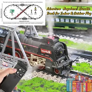 Realistic Smoke RC Train w/ Li Battery – 2H Playtime, Silent Mode & Expandable Tracks | Kids Ages 3-8 Gift & Adult Collectors (627A) control toy kid gift