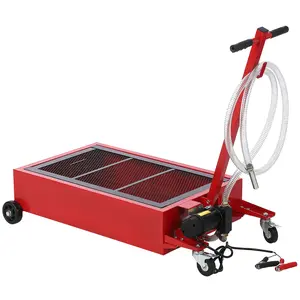 20 Gallon Oil Drain Pan Oil Drain Tank with 12V Electric Pump, 76L Low Profile Oil Drain Pan, Oil Change Pan with T Foldable Hand and Wheels, 8FT Hose Oil Drain Cart for Car, SUV, Trucks