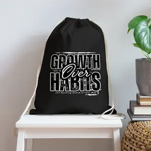 Growth Over Habits Cotton Drawstring Bag
