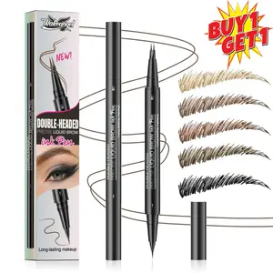 (Buy One Get One Free)2Pcs Hair-like Eyebrow Pen, 2-in-1 Waterproof Brow Pen with 2 Tip, with Dual-ended Eyebrow Brush,Cosmetic Makeup,Microblading Eyebrow Pencil 2in1 Dual-ended Eyebrow Pencil with 2-prong Micro-prong  Brush for Natural