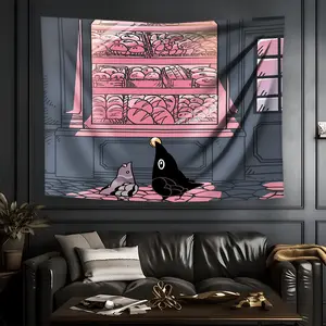 Bakery Bird Tapestry - Cute Whimsical Pink & Golden Aesthetic Wall Hanging, Premium Polyester with Stitched Edges, Washable Large Wall Decor for Bedroom, Living Room, Dorm - Perfect Gift for Home Decor Enthusiasts