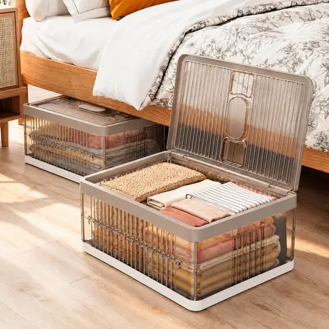 [Clearance]Raybee 1–5 Tier Clear Plastic Storage Bins with Lid, Foldable & Stackable Collapsible Storage Boxes, Dustproof Organizer Bin for Closet, Pantry, Bedroom, Living Room, Apartment, Dorm, Space Saving Under Bed Storage Containers for Home Furniture