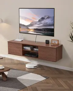 Floating TV Stand With Wall Mount Entertainment Center For 60-Inch TV, Adjustable Shelf And Sliding Doors, Two-Tier Floating TV Shelf With Storage Cabinet For DVD Player, Cable Box, Game Console, Walnut Finish