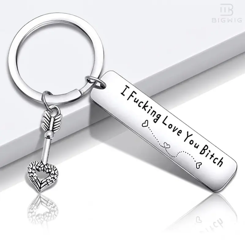 Women's Stainless Steel Best Friend Keychain for Women - Rustproof, Fade Resistant Metal, Naughty Cute Vibe, Engraved "I Fking Love You Bitch" Text, Portable Basic Daily Carry, Graduation Friends Gift, Costume Jewelry Accessory
