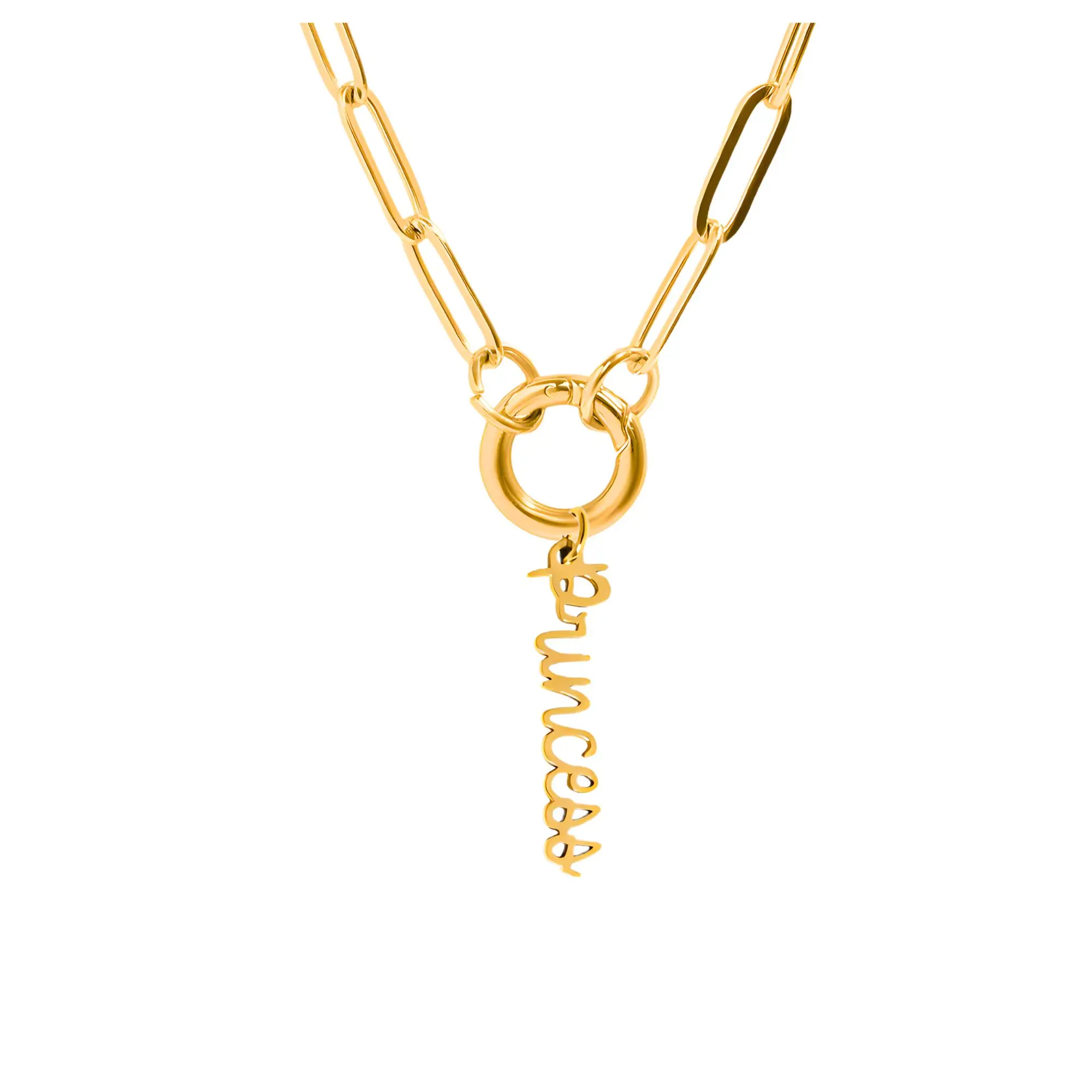 Ginger Lyne Princess Charm Paperclip Chain With Pendant Holder Necklace for Women Adjustable 18-20 Inch Stainless Steel Lightweight Jewelry for Her