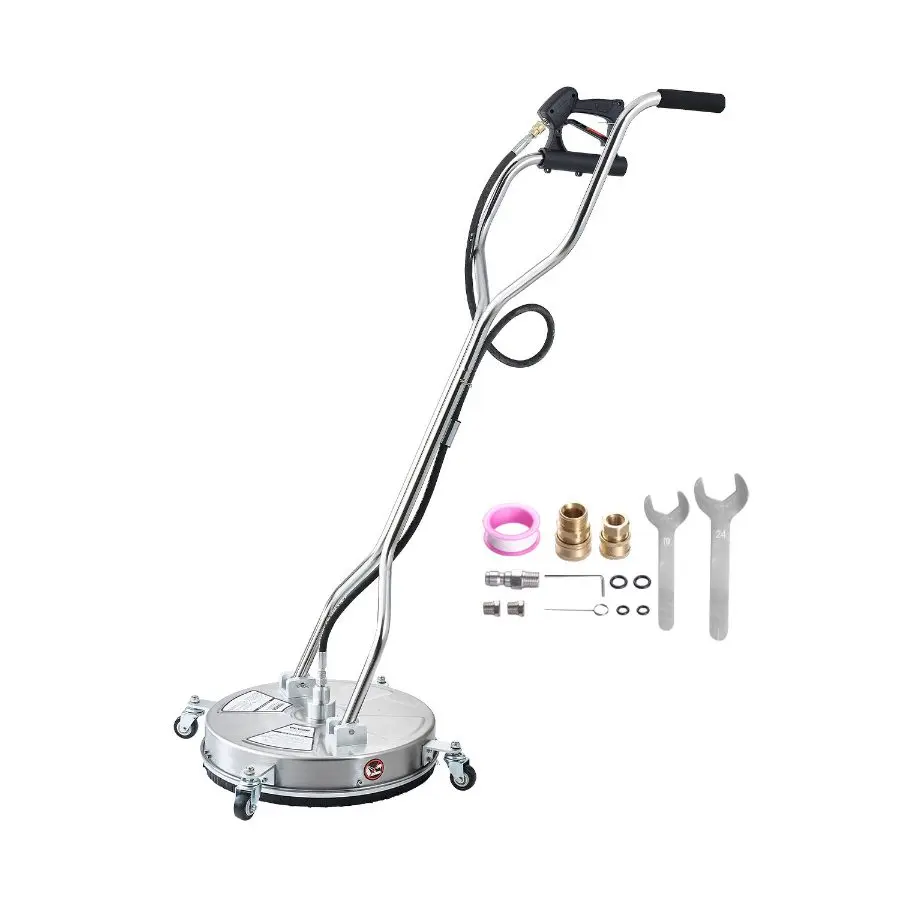 【DealsForYouDays】 Portable Pressure Washer Surface Cleaner Attachment, 18-in Stainless Steel Tool with 4 Wheels, 4000 Max PSI, 3/8 Quick Connector, 2 Spray Nozzles, Dual Handle for Concrete, Patio Cleaningdealsforyoudays