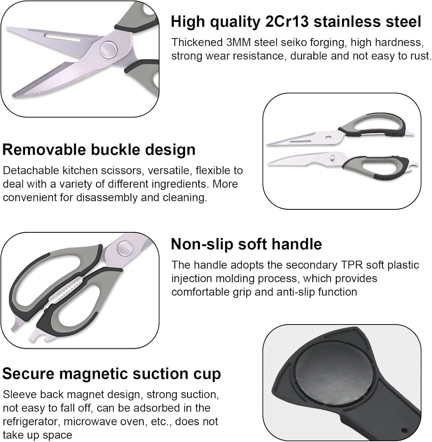 Farberware 4-in-1 Kitchen Scissors- Stainless Steel Kitchen Shears, Cooking Scissors for Cutting Meat, Chicken, Herbs and Produce with Blade Cover and Soft Grip Handles, White and Black Farberware 4-in-1 Kitchen Scissors- Stainless Steel Kitchen Shears, Cooking Scissors for Cutting Meat, Chicken, Herbs and Produce with Blade Cover and Soft Grip Handles, White and Black