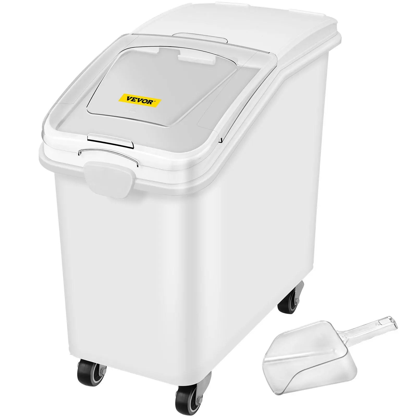 【Summerfinds】VEVOR 27 Gallon Ingredient Storage Bin 500 Cup Ingredient Bin with Scoop and Sliding Lid Commercial Food Container Ideal for Kitchen White Utensils Coffee
