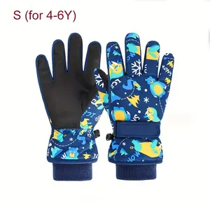 Children's Winter Skiing Gloves Boys' Warm Plush Insulation Fitted for Ages 4-13 Snow Play Junior Casual Blue Cute Navy Blue Cute