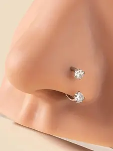 Rhinestone Decorated Nose Ring,  Punk Stainless Steel Piercing Nose Ring for Women & Men, Party, Daily Clothing Decor, Trendy All-match & Exquisite Jewelry for Birthday Gift