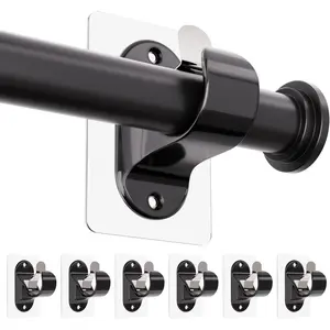 6 Pack No Hole Curtain Rod Brackets Hangers, Self Adhesive Curtain Rod Holders, No Drilling, No  Heavy Duty Stick on Rod Hooks Bedroom, Bathroom, Livingroom, Kitchen (Black)