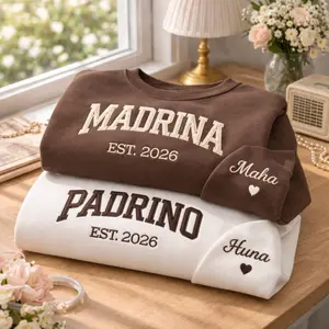 Embroidered Madrina Padrino Sweatshirt, Custom Name Apparel, Cotton Blend Hoodie