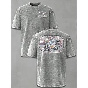 Burleb Camo Duck Vintage Washed T-Shirt – Oversized Hunting Graphic Tee, Distressed 100% Cotton Short Sleeve Shirt for Men, Retro Outdoor Streetwear Casual Loose Fit Tee