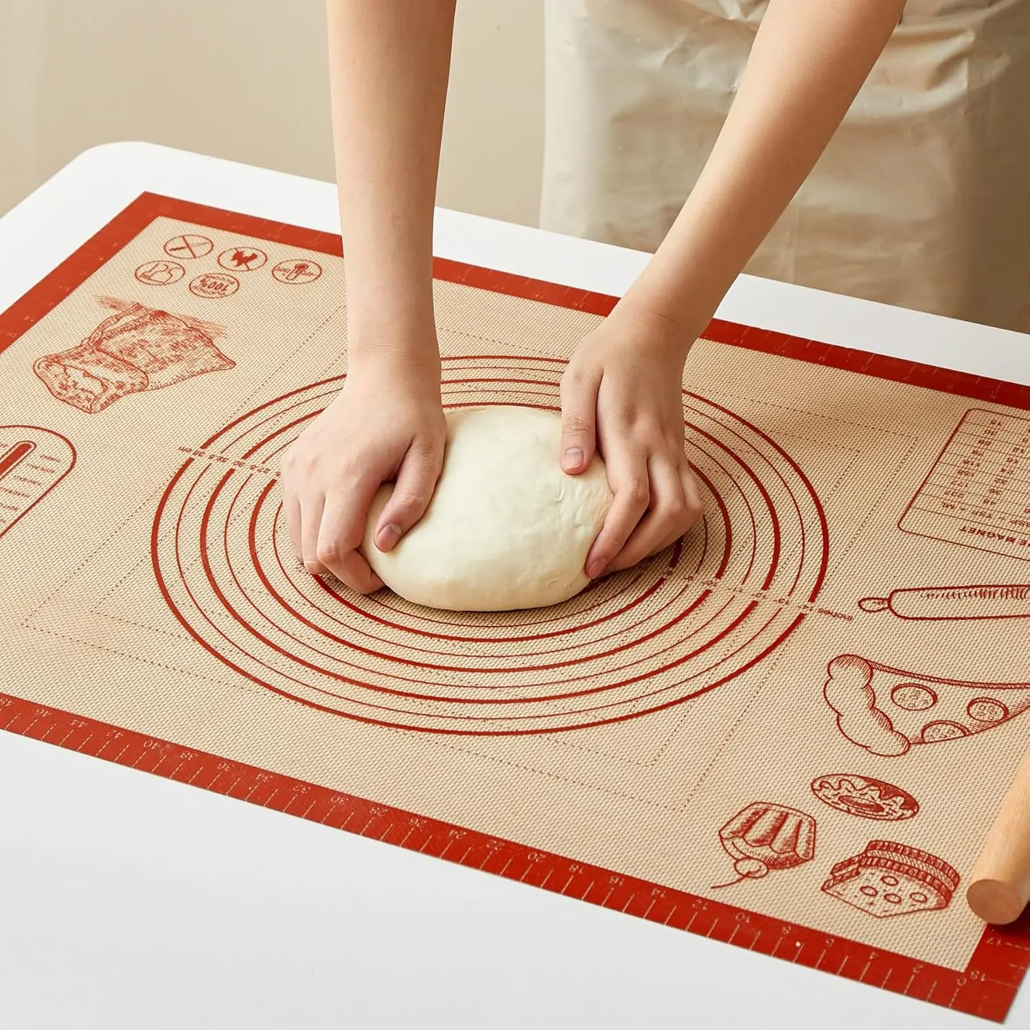 Silicone Baking Dough Mat - 28x20In Extra Large Nonstick Reusable Kitchen Counter Kneading Board, Thick Mat with Measurements for Cookie, Bread, Pie, Pizza, Fondant Making