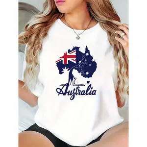 Women's Australia Map Kangaroo Australian Flag Printed T-Shirt Australia Day Casual Daily Travel Streetwear 100% Cotton T-shirt