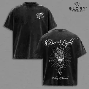 Be The Light Matthew 5:14 Vintage Washed Oversized T-Shirt, Heavy Cotton Christian Faith Graphic Tee, Biblical Scripture Streetwear Shirt, Unisex Religious Apparel Gift for Believers Men Women