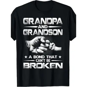 100% Cotton Grandpa And Grandson, Unbreakable Bond T-Shirt, Cotton Creative Printed Pattern Short Sleeve - Gifts For Family Friends - Four Seasons Comfortable Daily Wear - Holiday Anniversary Gifts - Premium Crew Neck M Golf Gift T-Shirt For Men And Women