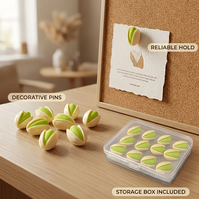 Creative Pistachio Shape Push Pins, Fun Realistic Nut Corkboard Pins, Cute Office Decor Large Head Pins with Storage Box, Mini Pistachio Pins