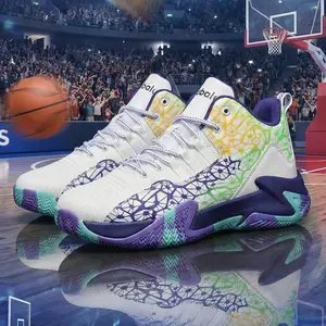 Men's Bold Geometric High-Top Basketball Sneakers - Non-Slip Shock-Absorbing Athletic Shoes with Breathable Mesh Upper, All-Match Patchwork Training Footwear for Running, Walking, Gym & Streetwear Style