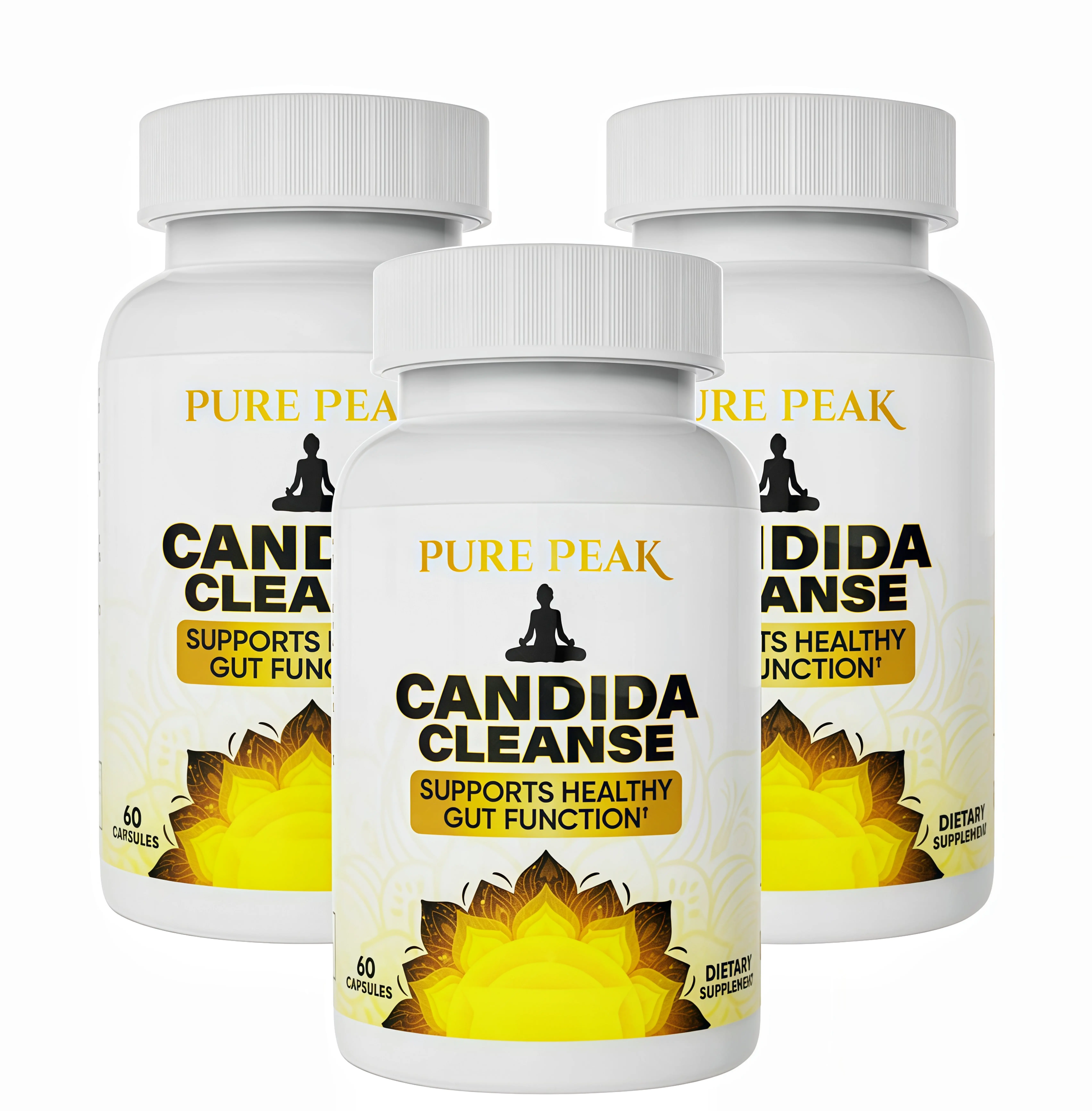 3 Botte Pure Peak Candida Cleanse Supplement -ND Supports Healthy Gut Function & Intestinal Balance, with Oregano, Caprylic Acid, LactoSpore Probiotics, Wormwood, Black Walnut - 60 Capsules