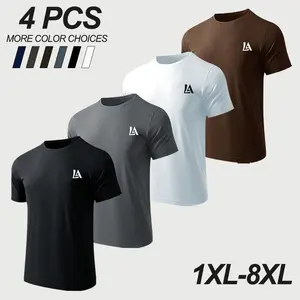 Plus Size Men's 4-Pack Solid Color Loose Crew Neck Short Sleeve T-Shirts (1XL-8XL), Summer Breathable Comfort, Multiple Colors, Versatile for Casual Wear, Daily Commuting
