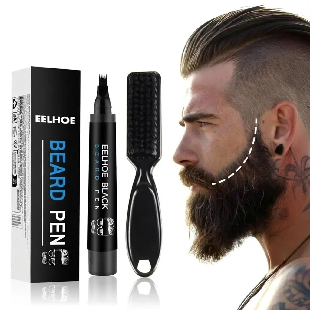Beard And Hairline Filler Pen With Styling Brush Natural Hair Stroke Touch Up For Beard Mustache Eyebrow And Hairline 2PCS