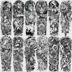 12 Realistic Mythical Temporary Tattoo Stickers, Waterproof Long-Lasting Body Art Tattoos, Peace Dove Rose Tiger Eagle Wolf Lion Skull Designs