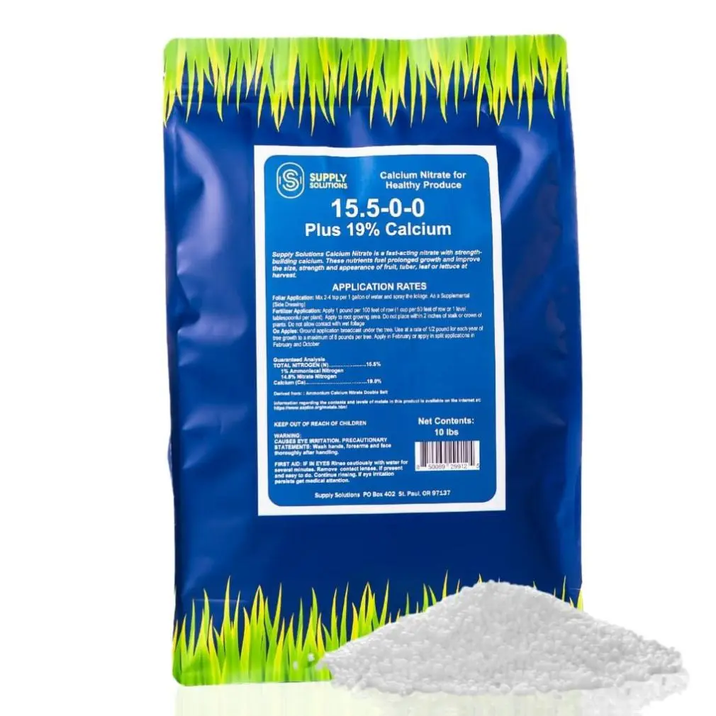 Supply Solutions Calcium Nitrate 15.5-0-0 + 19% Ca Fast-Acting Water Soluble Fertilizer for Vegetables Fruit Gardens & Hydroponics 10 Pounds Prevents Blossom End Rot Boosts Growth & Yield