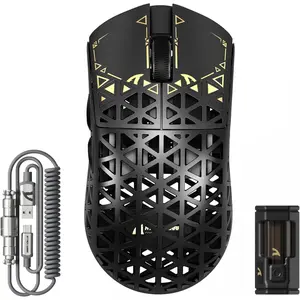 R5 Ultra Carbon Fiber  Gaming ,39g Superlight Hollowed-Out,PAW3950MAX Optical Sensor Nordic 52840 MCU 8K Polling 42K DPI,Tri-Mode Programmable Mice with Coiled -Black