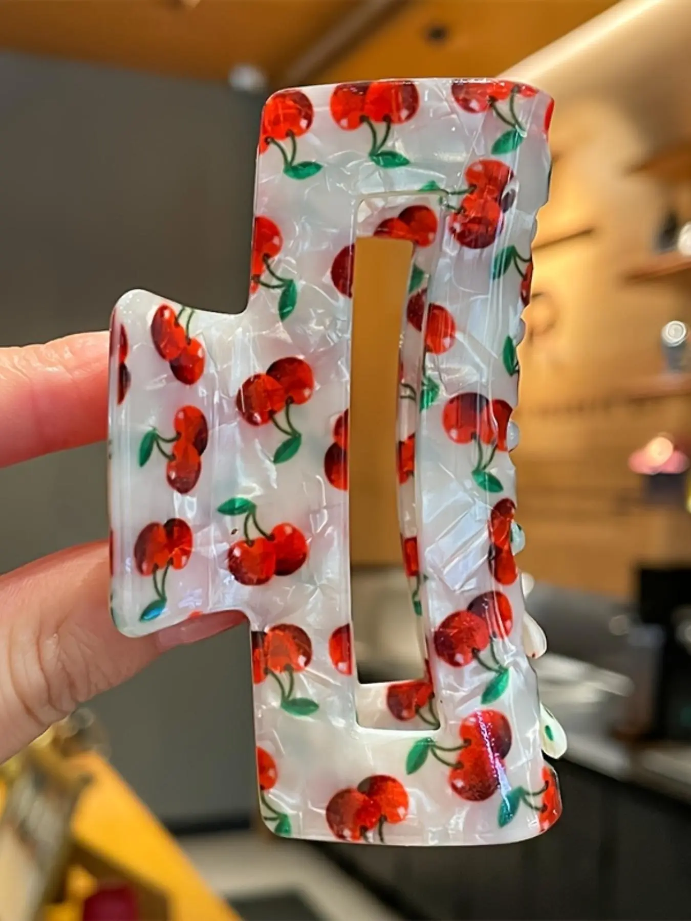 Cherry Pattern Hair Claw, Cute Fruit Themed Hair Accessories for Women & Girls, Hair Decor, Vintage Elegant Hair Claw for Daily Use, Clip Design, Hair Clip, Fun Hair Clips, Synthetic Claw Clip, Flat Claw Clips, Claw Clip Ponytail
