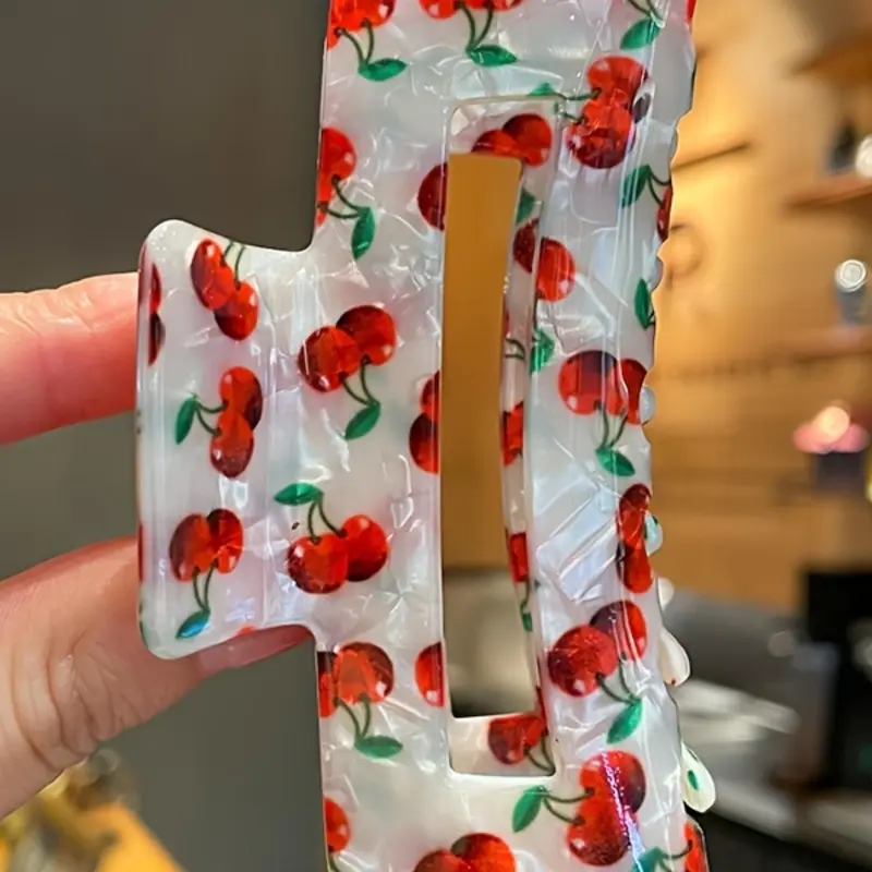 Cherry Pattern Hair Claw, Cute Fruit Themed Hair Accessories for Women & Girls, Vintage Elegant Hair Claw for Daily Use, Clip Design, Hair Clip, Fun Hair Clips, Synthetic Claw Clip, Flat Claw Clips, Claw Clip Ponytail, Decorative Hair Clips