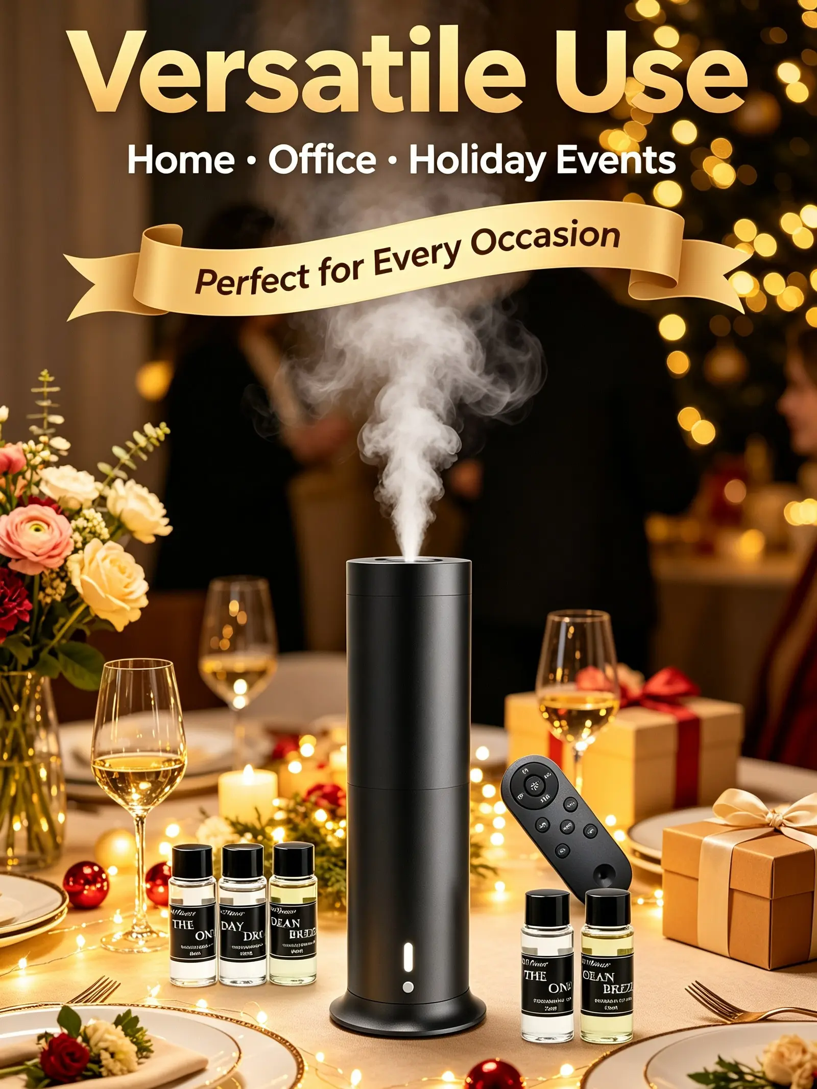 Smart Waterless Aromatherapy Diffuser - Aluminum Fragrance Machine with Remote Control, 3 Essential Oil Bottles, Aromatherapy Calm for Home Bedroom, Living Room