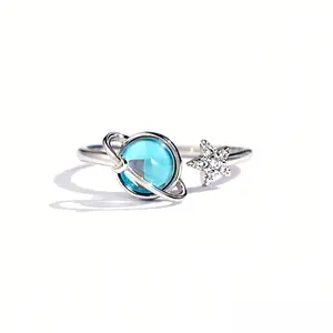 Rotating planetary invertebrae ring, suitable for women, relieves anxiety stress, reduces blue planetary star shape, adjustable ring with gift box
