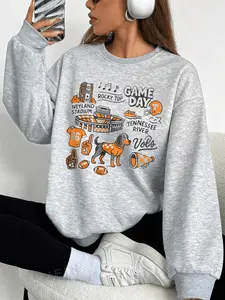 Tennessee Stadium Graphic Print Women's Sweatshirt, Casual Round Neck Pullover Fleece Jacket, Fall & Winter Leisure Wear