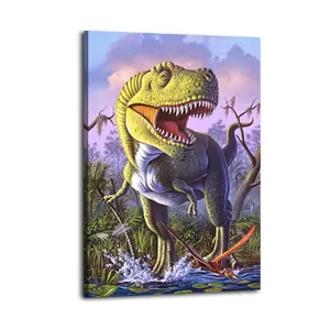 Dinosaur Poster Tyrannosaurus Rex Crashes Through A Swamp Poster Decorative Painting Canvas Wall Art Picture Print Modern Family Bedroom Decor
