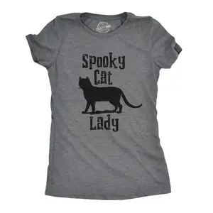 Womens Spooky Cat Lady T Shirt Funny Black Cat Halloween Tee Funny Womens T Shirts Cute Vintage Fashion Casual Ladies T-Shirt Gift Halloween Tops for Women Funny Cat Top Women's Novelty Tees Dark Grey